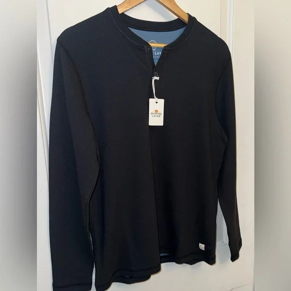 Marine Layer NWT Weekend Sport Henley in Moonless Night - Picture 5 of 7